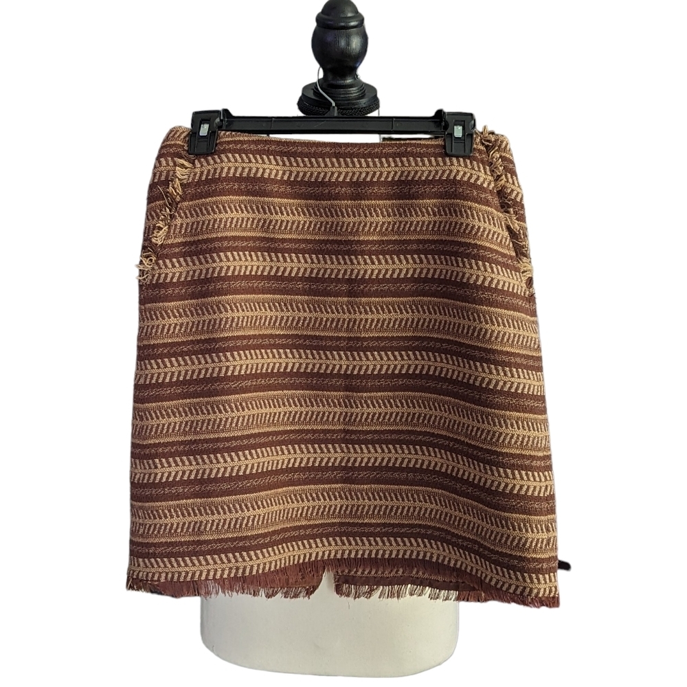 Bob Timberlake Striped Mini Skirt Size 4 Brown Frayed Hem Boho Southwestern